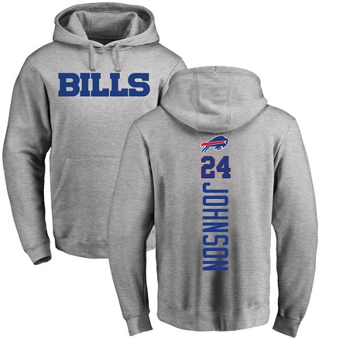 Men NFL Buffalo Bills 24 Taron Johnson Ash Backer Pullover Hoodie Sweatshirt